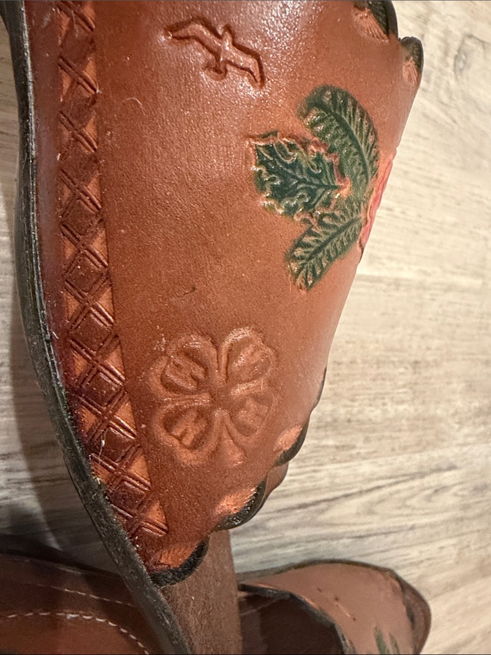 Brown Leather Floral Slide Sandals with Red Rose Detail - Picture 11 of 12